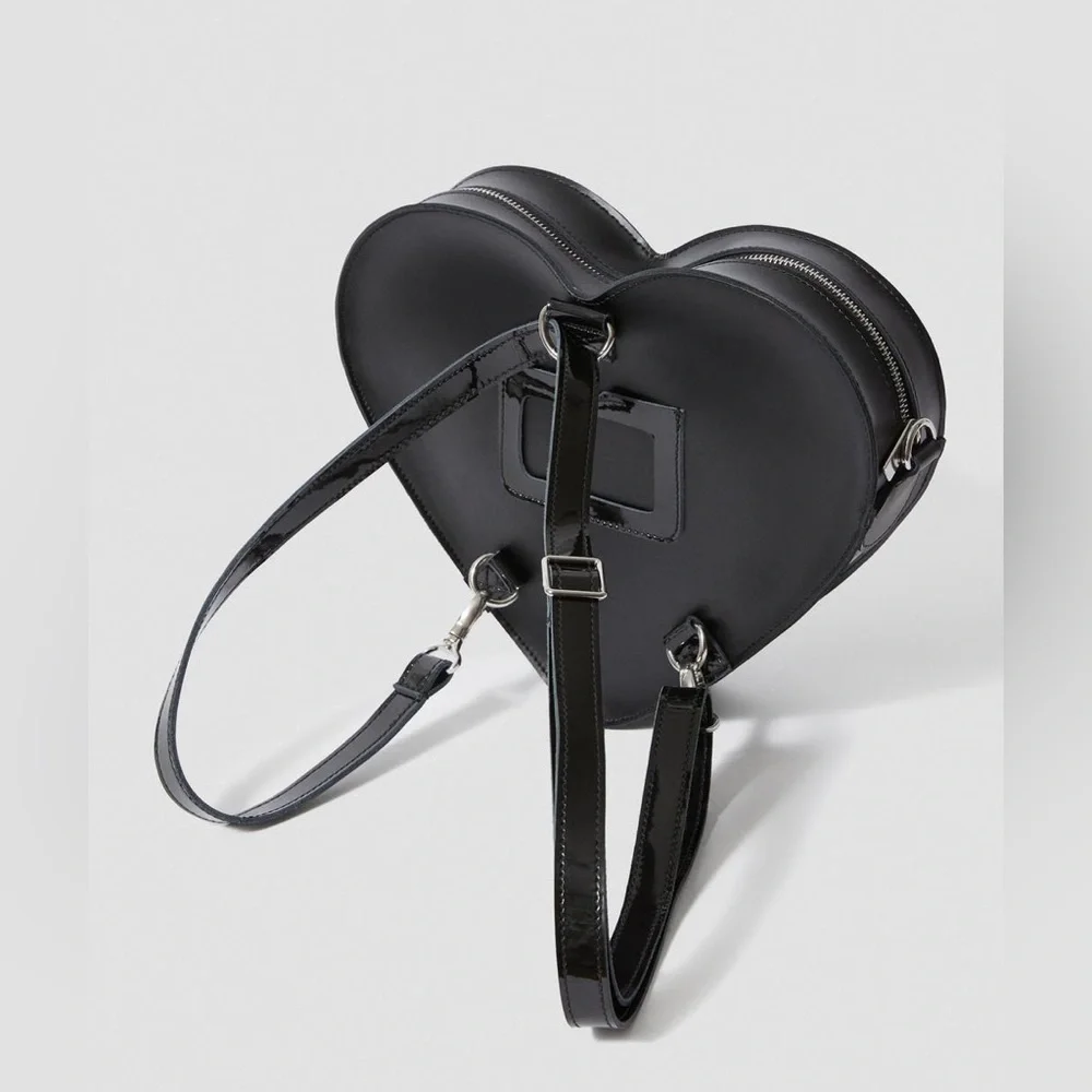 Dr. Martens. Black Leather Heart-Shaped Backpack/Crossbody